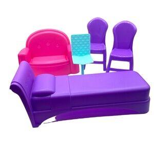 Barbie Dollhouse Furniture Lot Couch Bed Chairs Table Pink Purple